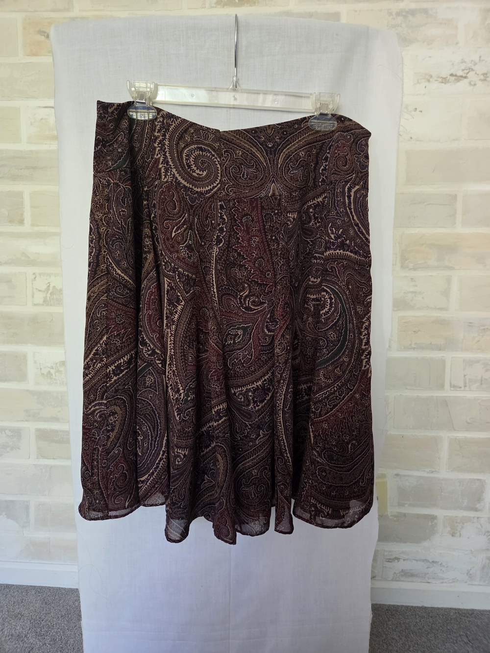 Chaps Paisley Skater Skirt in Burgundy and Black